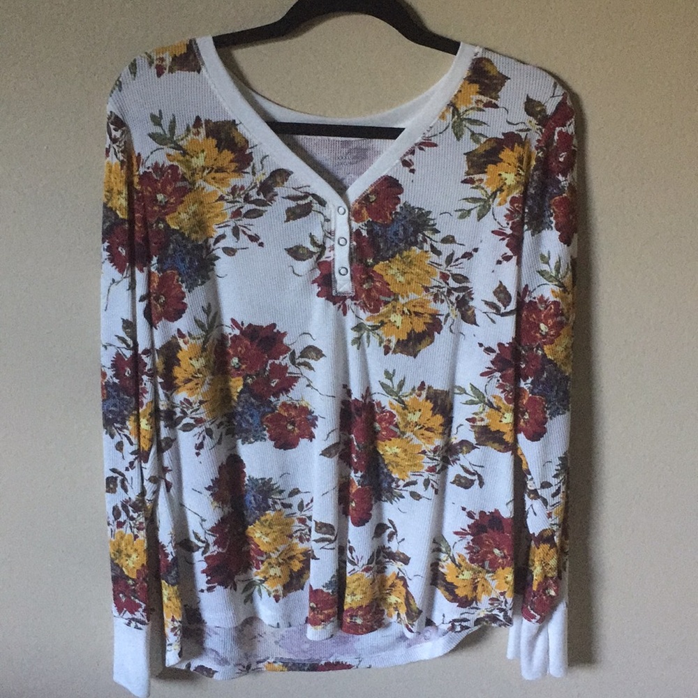 Waffle knit long sleeve top